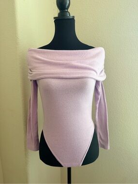Urban Outfitters Light Lavender Off-the-Shoulder Ribbed Bodysuit